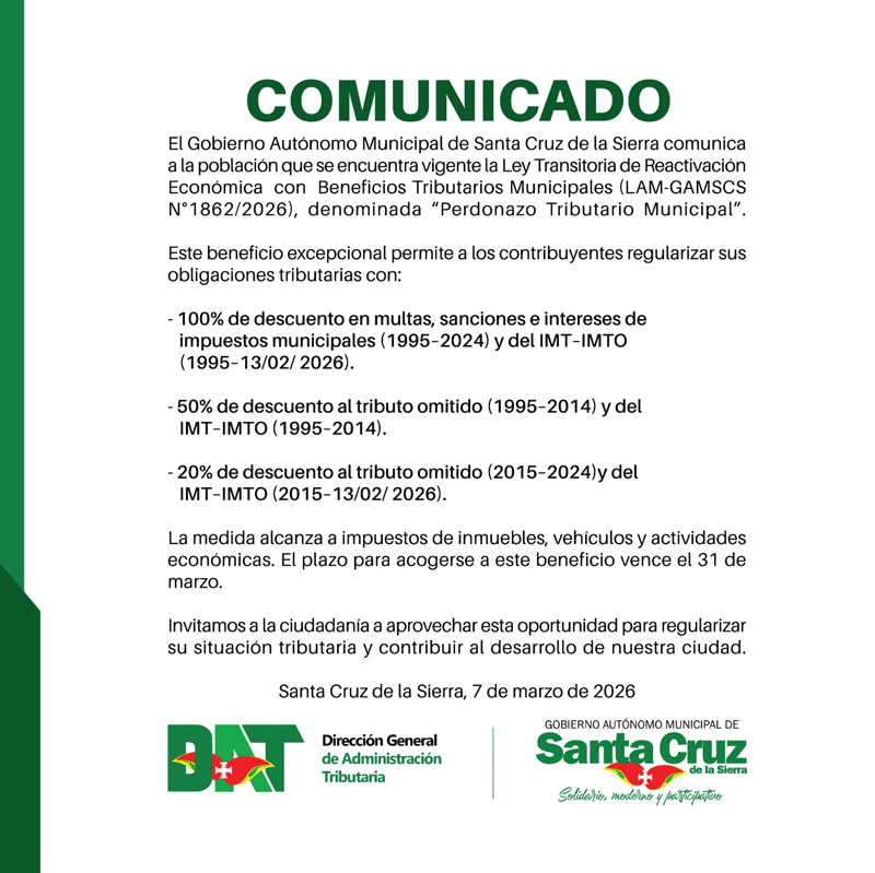 Slide de GOBIERNO MUNICIPAL ACTIVA EL “PERDONAZO TRIBUTARIO MUNICIPAL”  CON 100% DE DESCUENTO EN MULTAS E INTERESES